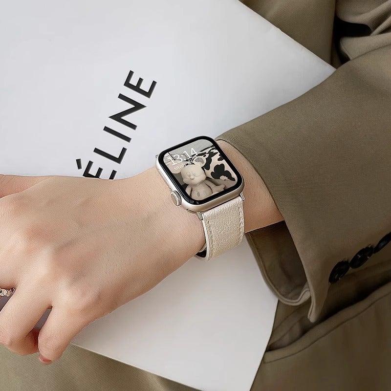 For Iwatchs8 Strap Genuine Leather Apple S10 Magnetic Buckle S9S6 Hand 54 Girls Watch With Niche High - Image 3